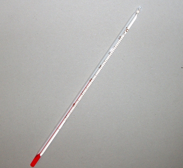 Thermometer met alcohol -15 tot +  50  (205 mm.)
